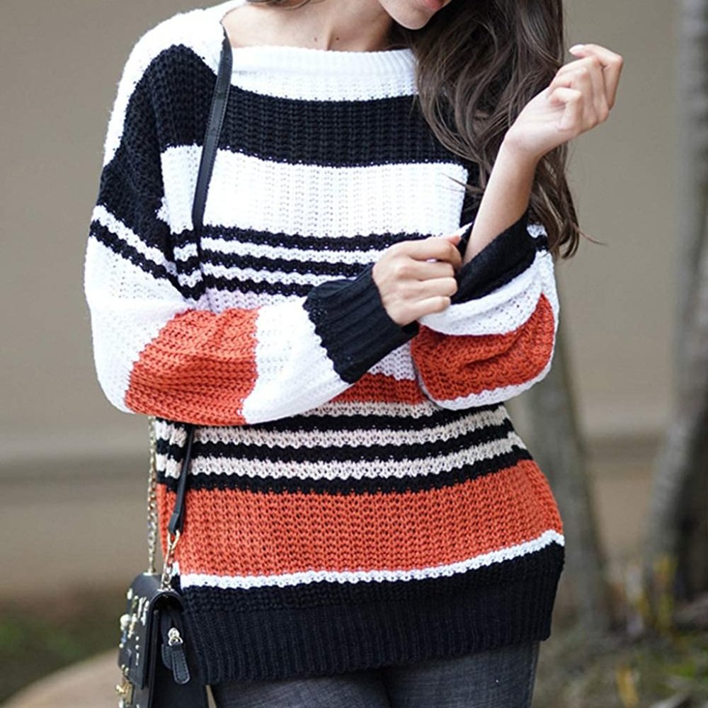 Women’s Stripe Color Block Short Sweater Long